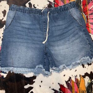 Celebrity Pink Blue Jean Shorts with Drawstring Waist